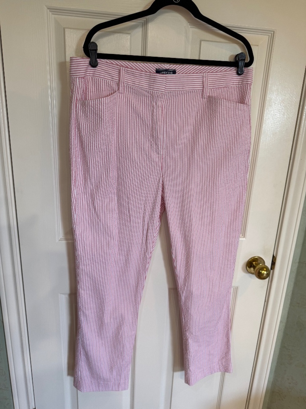 Lands End Pink and White Seersucker Stretch Chinos 16T
